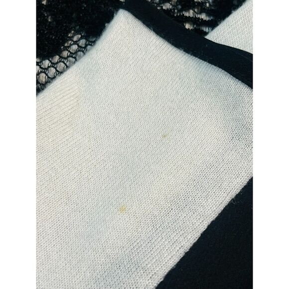 Ann Taylor Black Ivory Lace Overlay Long Sleeve Top Wool Blend Large Tunic CHIC - Picture 6 of 9